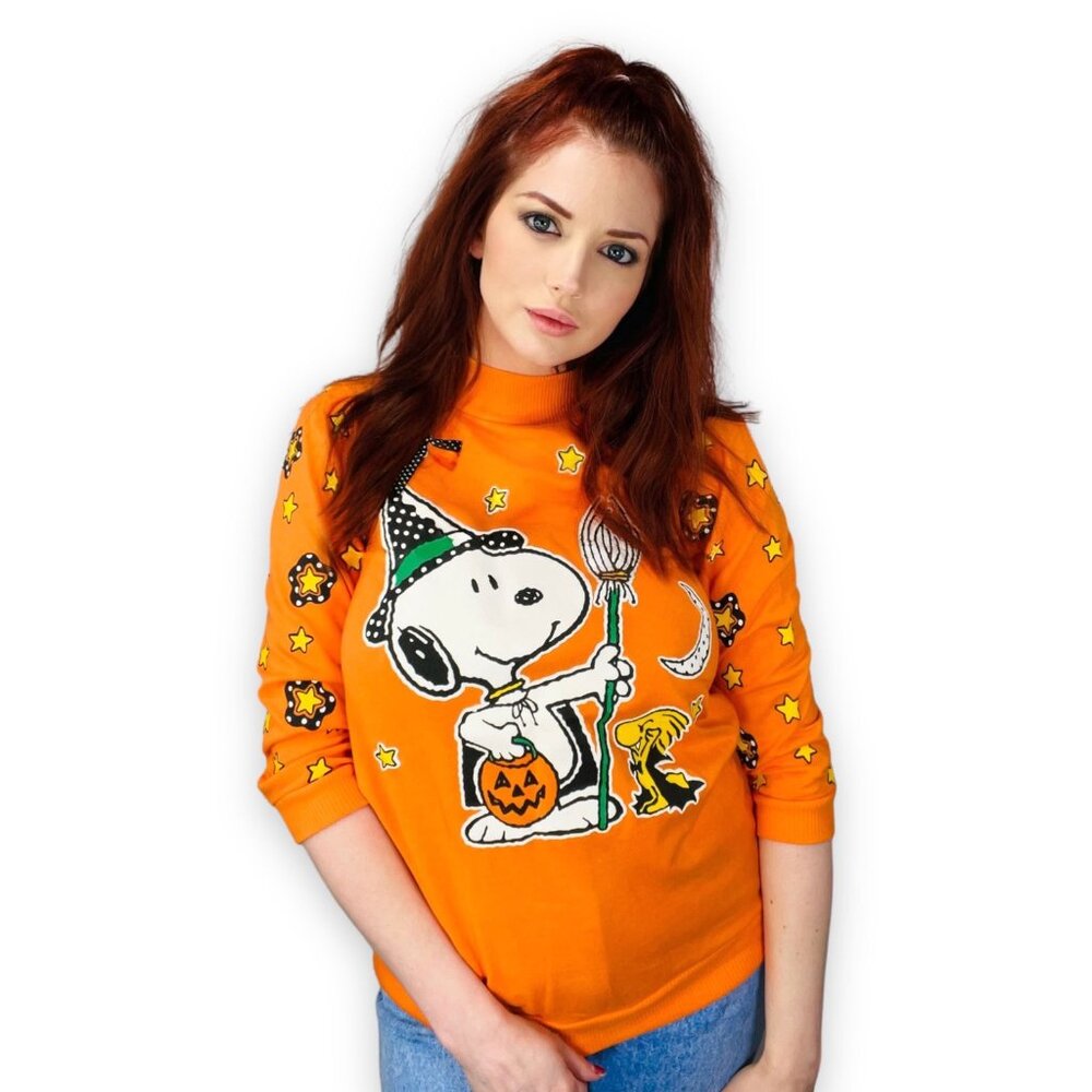 Vintage Snoopy Orange Halloween Sweatshirt Youth Medium / Adult XXS - XS